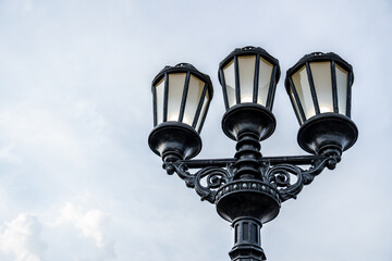 Beautiful street lamp on the background of a beautiful clear sky. Street lighting