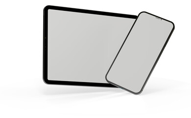 Plakat Blank screen realistic tablet frame, rotated position, side view, top view. The tablet is at different angles. Layout of a universal set of devices