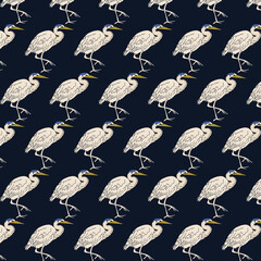 Heron Bird Hand drawn pattern design