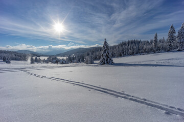 Fototapeta Winter landscape around Mala Upa, Giant Mountains (Krkonose), Northern Bohemia, Czech Republic obraz