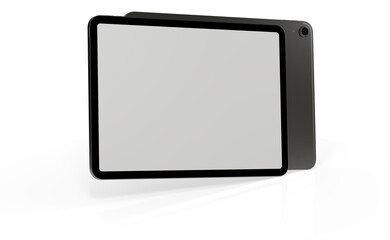 Blank screen realistic tablet frame, rotated position, side view, top view. The tablet is at different angles. Layout of a universal set of devices