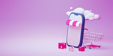 Online shop 3d render illustration