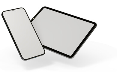 Naklejka na ściany i meble Photo Black tablet computer and smartphone with blank 3d