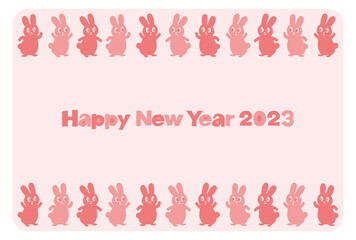 2023年卯年の年賀状イラスト: ピンクのうさぎ模様