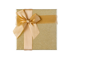 Golden gift box with ribbon, isolated 