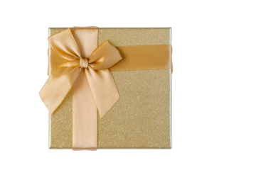 Golden gift box with ribbon, isolated 