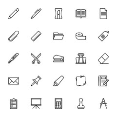set of stationery icons. vector isolated line collection