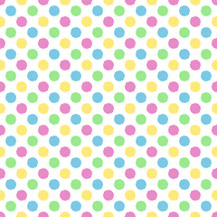 Abstract colorful dotted seamless pattern on white background for cool clothing, embroidery design, fabric, textile, cute wrapping paper, batik, curtain, carpet, abstract background, retro wallpaper