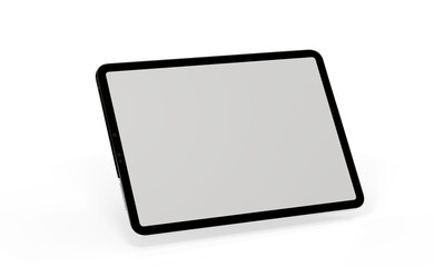 3D brandless tablet with empty screen isolated on white background