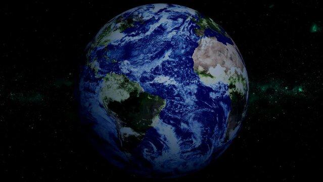 Realistic Earth spinning around its axis, with stars in the background