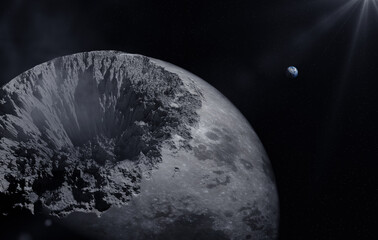 Moon collapse, surface shrink and crack