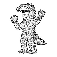 Boy kid dressed as dinosaur sketch PNG illustration with transparent background