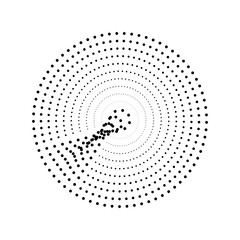 Abstract clipart. Black dots swirl around. Isolated on white background.
