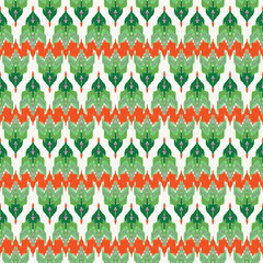 green and orange ethnic ikat fabric pattern background, ornament fashin graphic illustration decoration aztec style.