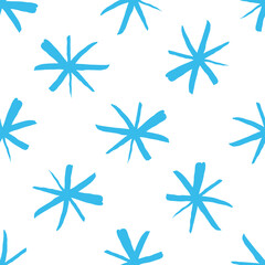 Blue ink sketch snowflakes isolated on white background. Cute monochrome Christmas seamless pattern. Vector simple flat graphic hand drawn illustration. Texture.