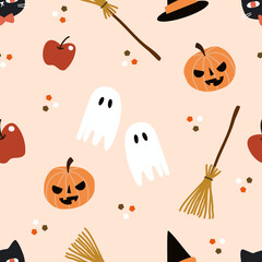Cute Halloween Elements Seamless Pattern