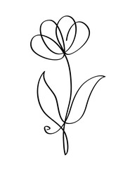 Flower with one line, PNG with transparent background.
