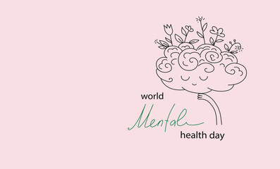 Vector world mental health day poster doodle hand drawn style illustration.