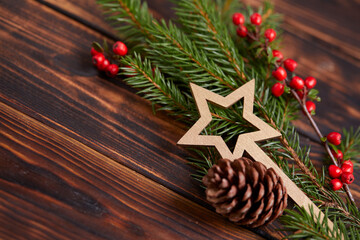 Christmas decoration with ball and fir branches