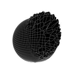 Futuristic sphere 3d figure with a white grid with lines inside. Isolated on white background. Geometric figure clipart.