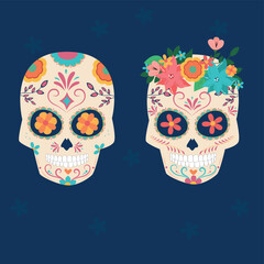 Skull with flowers ornament for Mexican day of the death