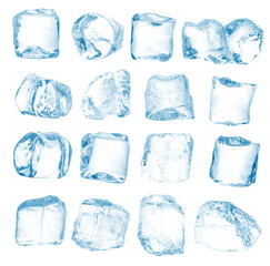 Set of peaces of pure blue natural crushed ice/ice cubes.  - 531988158