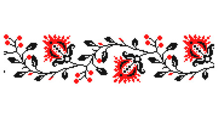 Embroidered good like old handmade cross-stitch ethnic Ukraine pattern. Ukrainian towel ornament, rushnyk called, vector.