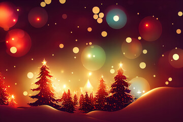 Fototapeta na wymiar Beautiful forest illustration, Christmas fir trees, winter nature, holiday background, snowfall, outdoor. 3d Illustration