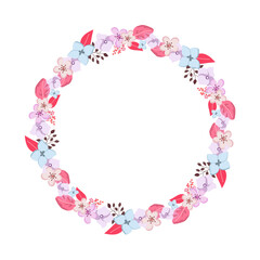 Cute flower frame decorated with abstract delicate pink flowers on a white background. Suitable for templates with copy space, posters, prints, postcards, invitations, answers to questions. EPS 10