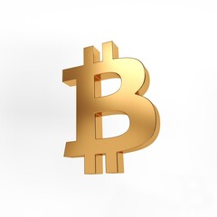 Bitcoin golden sign on white background.