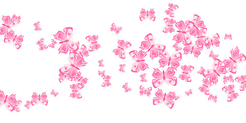 Fototapeta na wymiar Romantic pink butterflies cartoon vector background. Summer cute moths. Simple butterflies cartoon dreamy wallpaper. Delicate wings insects patten. Garden creatures.