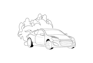 Drift car, smoke from under the wheels. Drift racing team. Realistic vector illustration for sticker, badge or poster