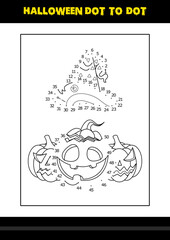 Halloween dot to dot coloring page for kids. Line art coloring page design for kids.