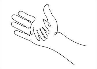 cover two hands, help and solidarity- continuous line drawing