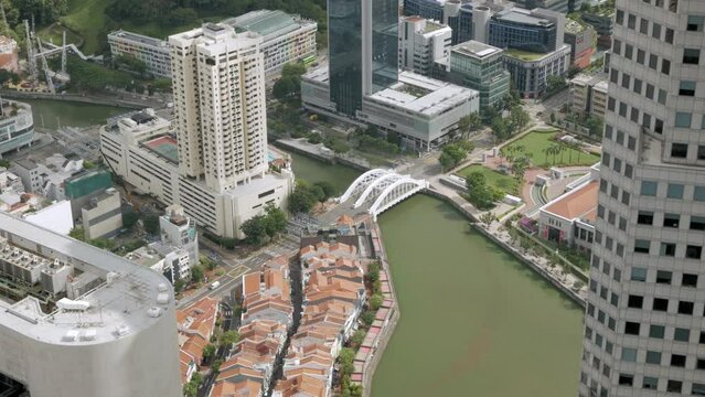 bird eye view to clarke quay area an famous night life district of singapore
