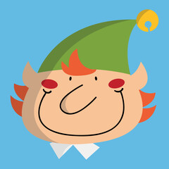 Cute head of a funny Elf, Christmas illustration