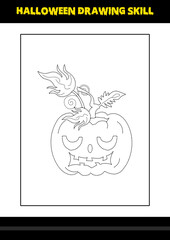Halloween drawing skill for kids. Halloween drawing skill coloring page for kids.