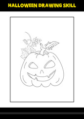 Halloween drawing skill for kids. Halloween drawing skill coloring page for kids.