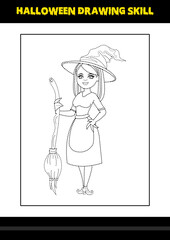 Halloween drawing skill for kids. Halloween drawing skill coloring page for kids.