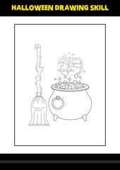 Halloween drawing skill for kids. Halloween drawing skill coloring page for kids.