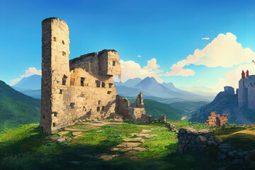 Obraz premium Slovakia-outlook from ruins of Muran castle in the Low Tatras. High quality 2d illustration