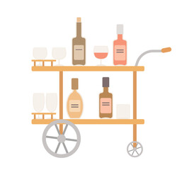 Cute bar cart with alcohol. Home interior concept