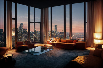 Modern interior design - luxury penthouse apartment in New York city illustration