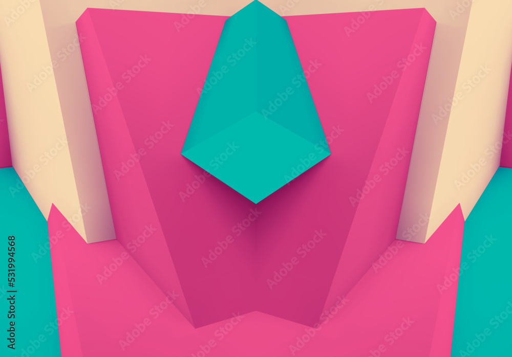 Poster abstract geometric background with colorful 3d shapes or architectural forms for booklet or video co