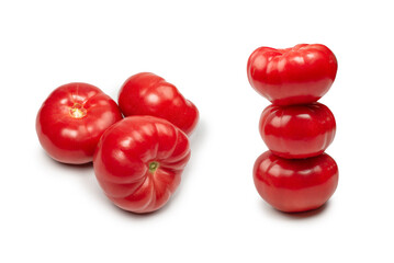 Red fresh tomato isolated on white background.