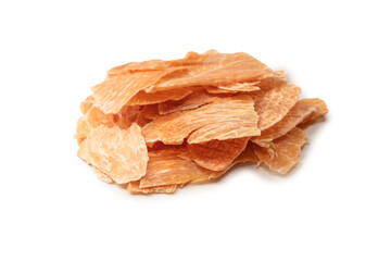 Group of tasty beer snacks. Dehydrated chicken meat slices.