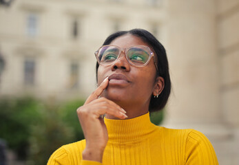 portrait of young woman with thoughtful expression