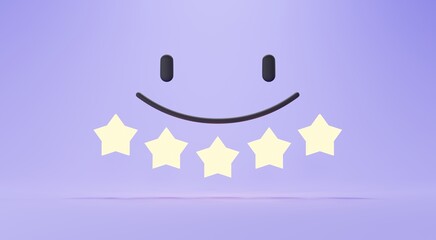 3d render of Customer satisfaction Choices rating from bad to good with star light. Minimal design concept on pastel purple background. Users give rating for evaluation.