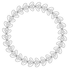 vector round frame with branch of leaves.