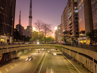 Sao Paulo, Brazil September 01, 2022. Traffic of vehicles in Paulista Aveue at night in Sao Paulo city, Brazil